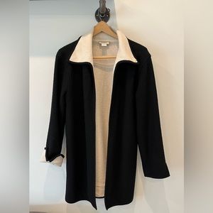 100% Merino Wool Neiman Marcus black and cream open coat size Medium